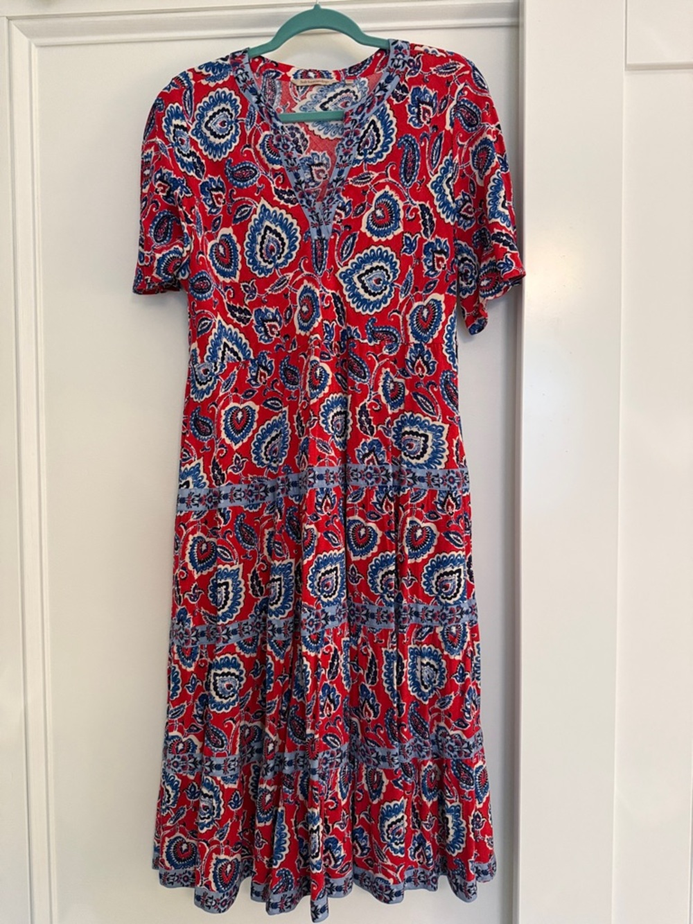 Soft Surroundings Red Paisley Short-Sleeve Midi Dress